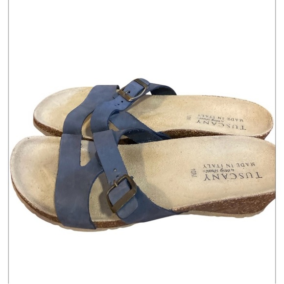 Tuscany By Easy Street Made in Italy Women's Blue Sandals suede straps size 10 - Picture 2 of 8